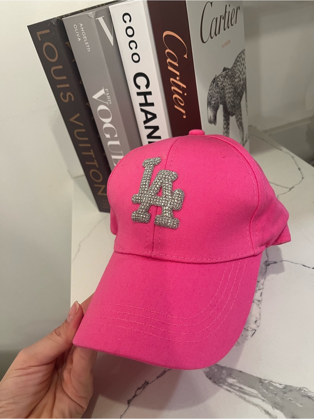 Los Angeles Pink Baseball Cap with Rhinestone LA Logo